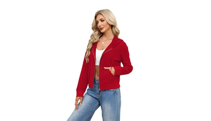 Womens Zip Up Hoodies Fleece Jacket Cropped Sweatshirt thumbnail 4