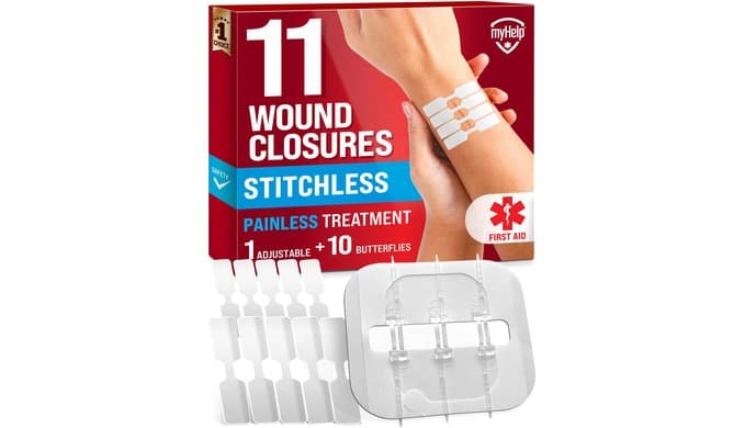 Emergency Wound Closure Strips - 11pk - 2 Types Easy to Use Butterfly Bandages - Stitchless & Painless Laceration Closure Kit thumbnail 1