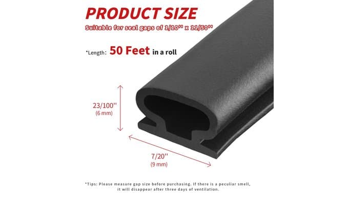50 Feet D-Shape Rubber Weather Stripping Door Seal Strip, Fingwerk Self-Adhesive Backing Door Weatherstripping for Door Frame Insulation Large Gap, Easy Cut to Size with Tailor Scissors(Black) thumbnail 2