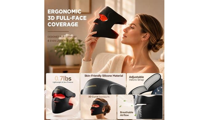 3D Cordless Red Light Therapy Mask for Face, 9 Modes LED Face Mask thumbnail 2