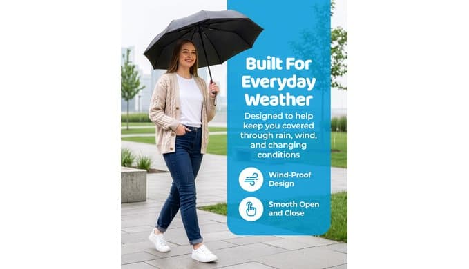 Rain-Mate Windproof Compact Umbrellas for Rain - Strong Reinforced Fiberglass Rib Design & Auto Open & Close - Portable Folding Travel Umbrella - Lightweight & Packable for Women & Men, Easy Collapse thumbnail 2