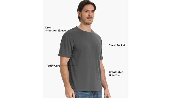 BAMBOO COOL Men's Pocket T-Shirts, Heavy Weight Crewneck Tshirt thumbnail 4