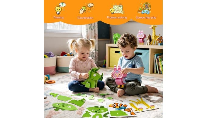 3D Animal Puzzles for Ages 3-8, 5 Pack DIY Art Craft Kits thumbnail 2