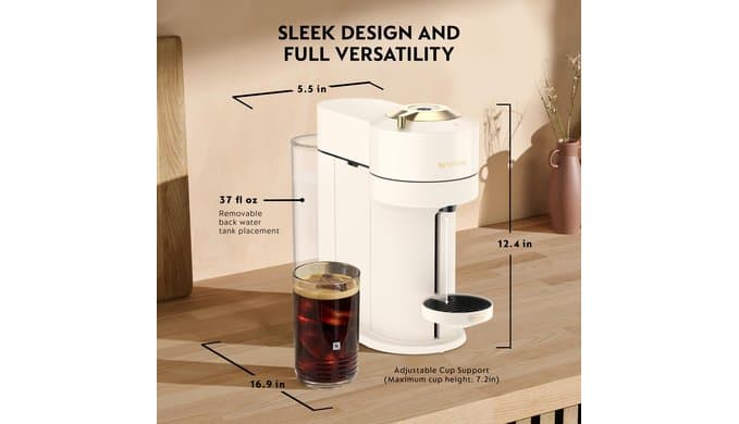 Nespresso Vertuo Next Coffee and Espresso Maker by De'Longhi, Creamy White and Gold thumbnail 3