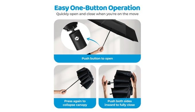Rain-Mate Windproof Compact Umbrellas for Rain - Strong Reinforced Fiberglass Rib Design & Auto Open & Close - Portable Folding Travel Umbrella - Lightweight & Packable for Women & Men, Easy Collapse thumbnail 4