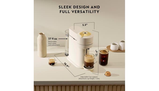 Nespresso Vertuo Next Coffee and Espresso Maker by De'Longhi, Creamy White and Gold thumbnail 2