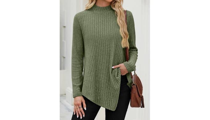 JUSTFASHIONNOW Mock Turtleneck Tops for Women Tunic Sweater Long Sleeve Top thumbnail 3