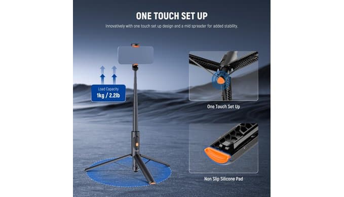 NEEWER 57.9" Selfie Stick Tripod Compatible with iPhone Samsung Android, Metal Portable Lightweight Travel Cell Phone Stand with Phone Holder Mount & Remote for Video Recording Filming, PA992 Black thumbnail 5