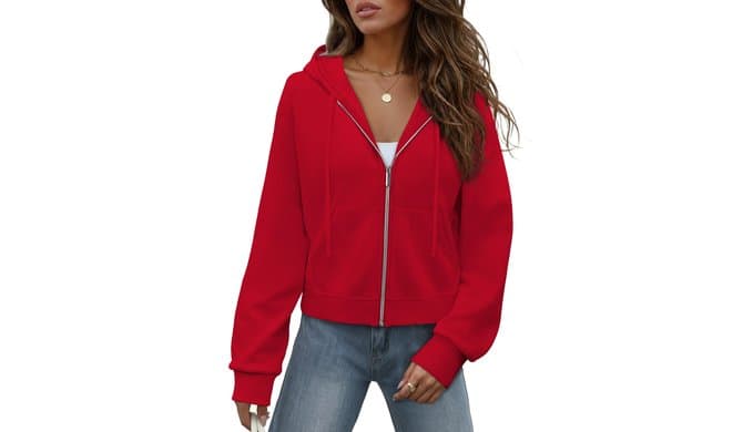 Womens Zip Up Hoodies Fleece Jacket Cropped Sweatshirt