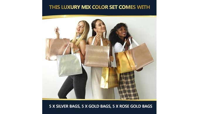 Set of 15 Reusable Large Gift Bags with Handles, Assorted Colors thumbnail 2
