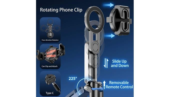 Magnetic Pocket Selfie Stick, 4 in 1 Multifunctional Mini Selfie Stick for iPhone with Bluetooth Remote, 360° Rotation Compact Portable Selfie Stick Tripod for Travel Vlogging thumbnail 5