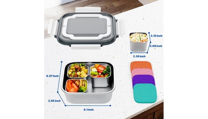 Set of 2 Stainless Steel Conntainers with Lids 5 Pack,Large Stainless Steel Container(1.5qt) and Set of 4 Snack Containers,Convenient to Carry,Suitable for Picnics and Travel thumbnail 3