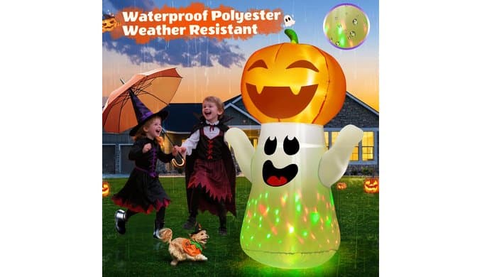 zukakii 5FT Halloween Inflatables Pumpkin Ghost Built-in 3-Pattern Colorful Flashing Light, Cute Halloween Blow Up Yard Decorations for Indoor Outdoor Home/Holiday/Party/Yard/Lawn (1PCS) thumbnail 3