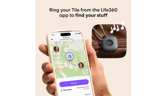 Life360 Tile - Bluetooth Tracker, Keys Finder and Item Locator for Keys, Bags and More. Phone Finder. Both iOS and Android Compatible. 1-Pack (Black) thumbnail 3