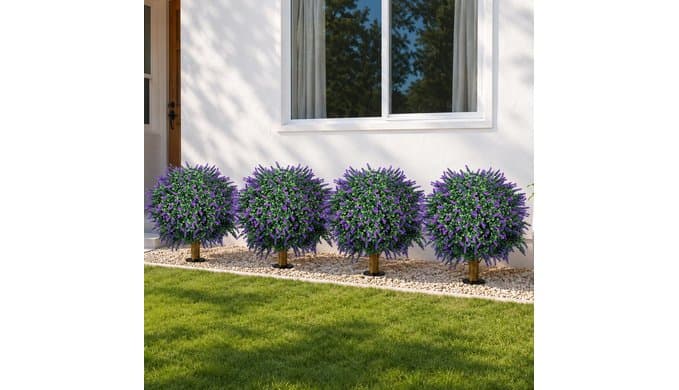 27"Faux outdoor plants Lavender 2 Set of Topiary Fake Artificial Bushes thumbnail 4