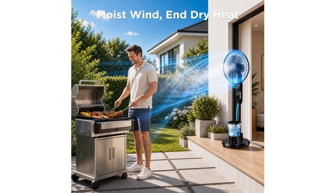 Misting Fan, Standing Fan 8 Blades with Humidifier, Oscillating Fan with 3 Misting Modes 9 Speeds 7H Timer, Quiet Fan for Bedroom thumbnail 4