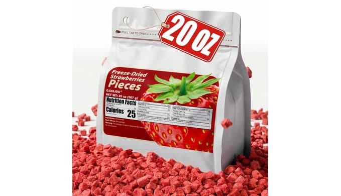 20oz Freeze Dried Strawberries Pieces, No Sugar & Additives Dry Fruit Snack thumbnail 1