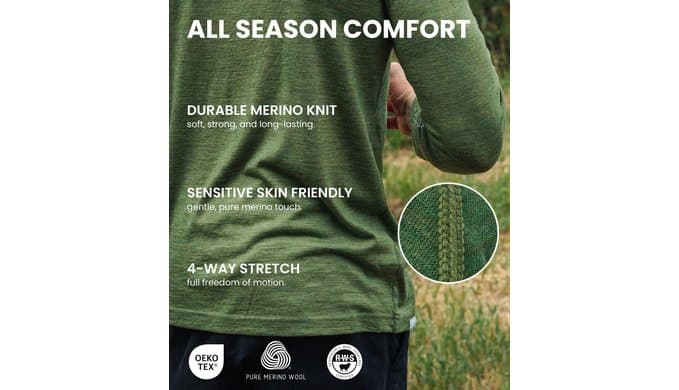 100% Merino Wool Base Layer Mens - Long Sleeve Thermal Shirts with Socks thumbnail 4