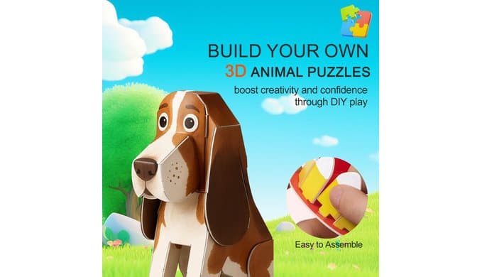 3D Animal Puzzles for Ages 3-8, 5 Pack DIY Art Craft Kits thumbnail 3