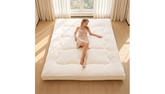 Japanese Floor Futon Mattress,4 Inch Memory Foam Mattress Topper Full,2 Inch Firm Cooling Gel Memory Foam and 2 Inch Soft Down Alternative for Back Pain Relief,Medium Support,Beige thumbnail 1