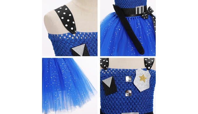 IMEKIS Girls Halloween Costume Blue Sparkly Tulle Tutu Dress with Headband Toddler Kids Police Cosplay Outfit 2-12T thumbnail 2
