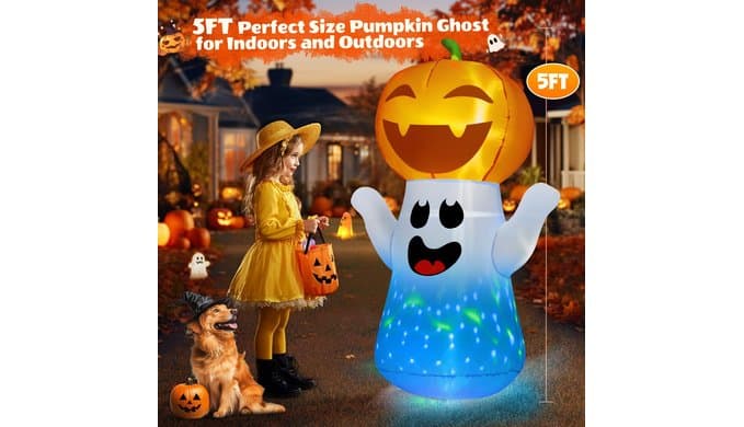 zukakii 5FT Halloween Inflatables Pumpkin Ghost Built-in 3-Pattern Colorful Flashing Light, Cute Halloween Blow Up Yard Decorations for Indoor Outdoor Home/Holiday/Party/Yard/Lawn (1PCS) thumbnail 5