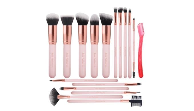 Real Perfection Makeup Brush Set 16 Pcs with 1 Eyebrow Razor Premium Synthetic Foundation Powder Concealers Eyeshadow Blush Makeup Brushes Make up Brushes Kit (Pink) thumbnail 1