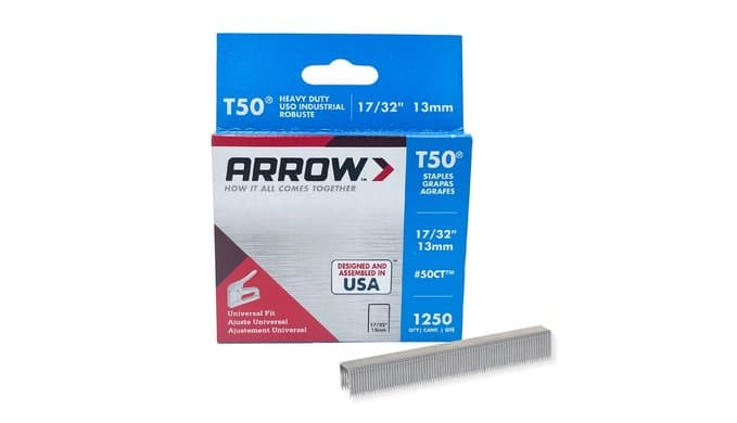 Arrow 50CT T50 Heavy Duty Staples for Staple Guns, Use for Ceiling Tile, Upholstery, Construction, Furniture, Crafts, 17/32-Inch, 1250-Pack thumbnail 1