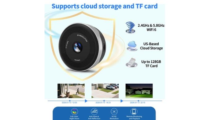 3MP 2K Window Camera, Indoor Security Camera UltraColor Night Vision, WiFi 6 Dual Band 2.4GHz/5GHz, AI Human Detection, 105° Wide View, 24/7 Recording, Glass Mount No Drill with First Month Cloud thumbnail 3
