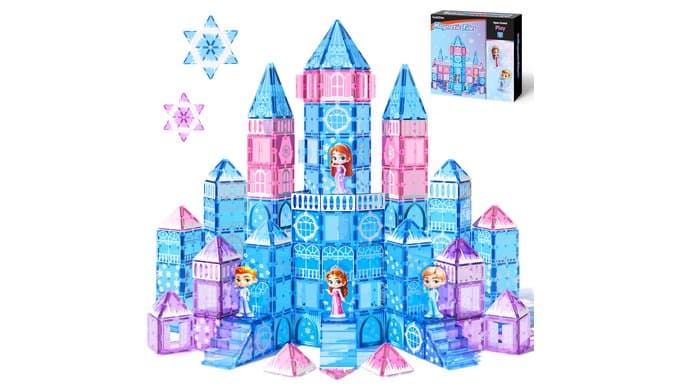GobiDex 100PCS Magnetic Tiles Princess Castle Set with 4 Dolls & Stairs thumbnail 1