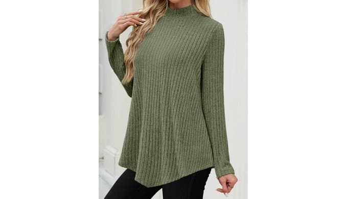 JUSTFASHIONNOW Mock Turtleneck Tops for Women Tunic Sweater Long Sleeve Top thumbnail 5
