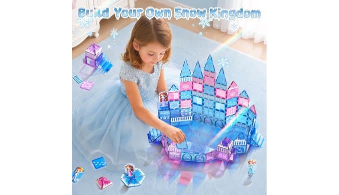 GobiDex 100PCS Magnetic Tiles Princess Castle Set with 4 Dolls & Stairs thumbnail 2