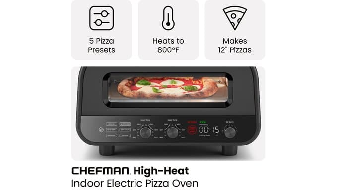 CHEFMAN Indoor Pizza Oven - Makes 12 Inch Pizzas in Minutes, Heats up to 800°F - Countertop Electric Pizza Maker with 5 Touchscreen Presets, Pizza Stone and Peel Included - Stainless Black thumbnail 4