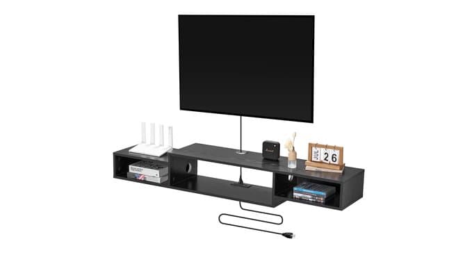 VEVOR 59" Floating TV Stand with Power & USB Outlet, Wall Mounted TV Console Entertainment Center Modern Floating Under TV Shelf with Storage for Audio Video, Cable Box, Game Console, Black thumbnail 1