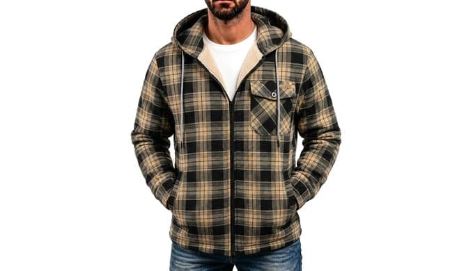 ZITY Mens Flannel Jacket Plaid Zip Up Hoodie Fleece Sherpa Lined Sweatshirt thumbnail 2