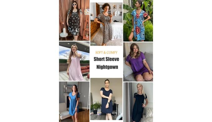 Ekouaer Womens Nightgown Short Sleeve Sleepwear Soft Pleated Sleepshirt thumbnail 5