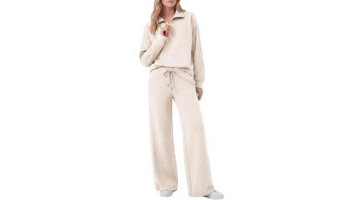 Women's 2 Piece Outfits Half Zip Wide Leg Casual Tracksuit thumbnail 2