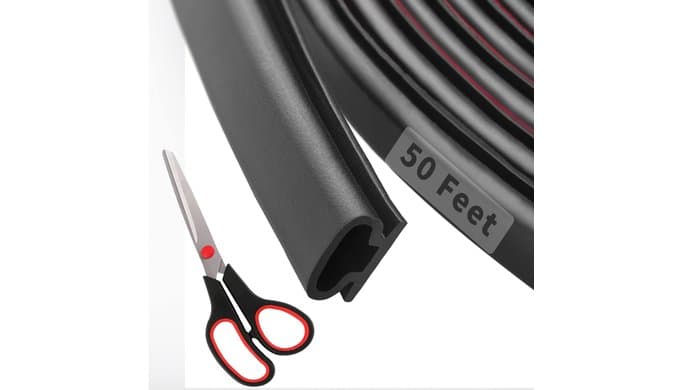 50 Feet D-Shape Rubber Weather Stripping Door Seal Strip, Fingwerk Self-Adhesive Backing Door Weatherstripping for Door Frame Insulation Large Gap, Easy Cut to Size with Tailor Scissors(Black) thumbnail 1