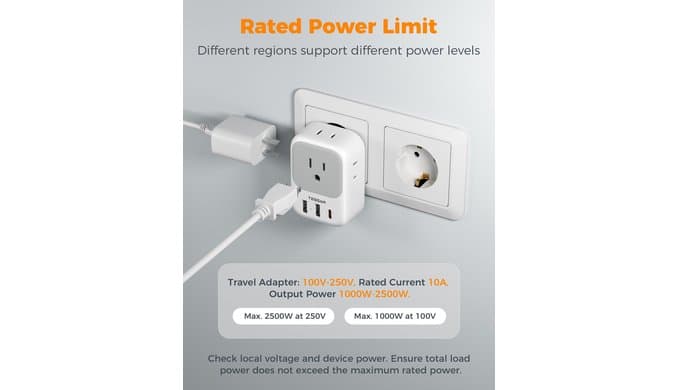 TESSAN European Travel Plug Adapter 2 Pack, Type C Plug thumbnail 3