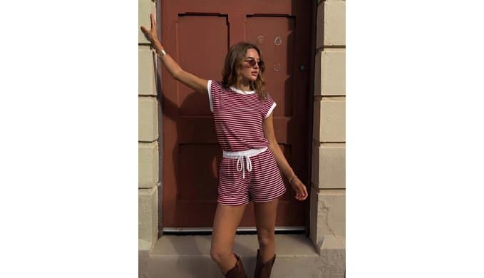 Dokotoo Women's Summer Casual Rompers Striped Shorts Overalls Adjustable Drawstring Waist Jumpsuits One Piece Outfits thumbnail 3