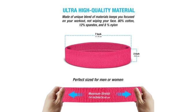 Suddora Workout Headband for Men and Women, Moisture-Wicking Athletic Sweatband, Lightweight Cotton Terry Cloth Bands for Basketball, Tennis, Football, Gym, Running, Cosplay & Costumes thumbnail 3