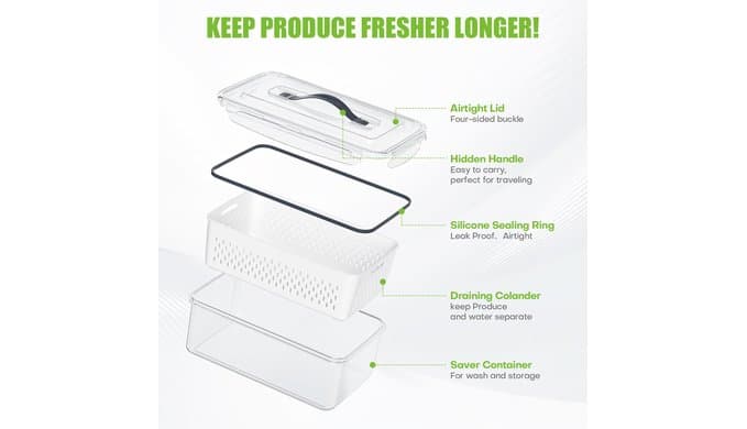 10Pack Fruit Storage Containers for Fridge with Colander and Lids thumbnail 4