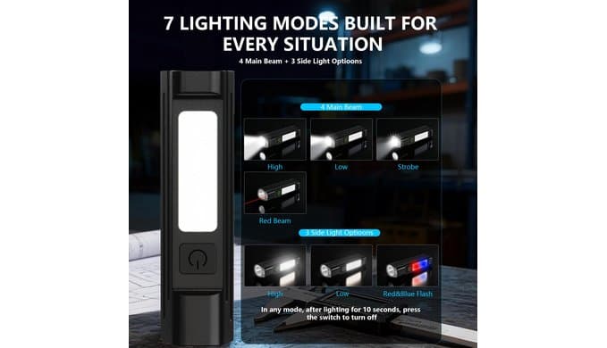 AdamStar Rechargeable EDC Flashlight with Red Beam, White LED Combo, High Lumens Portable Magnetic Work Lights with 7 Modes, Pocket Flashlight Triple Sources for Outdoors Emergency Working (1 Pack) thumbnail 2