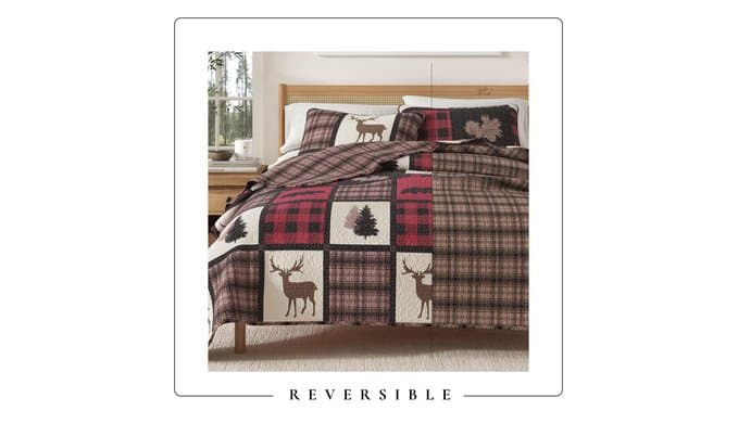 Great Bay Home Lodge Quilt Set - 3-Piece Full/Queen Size Rustic Bedding Set - Lightweight, All-Season, Reversible Bedspread (Red/Black) thumbnail 5