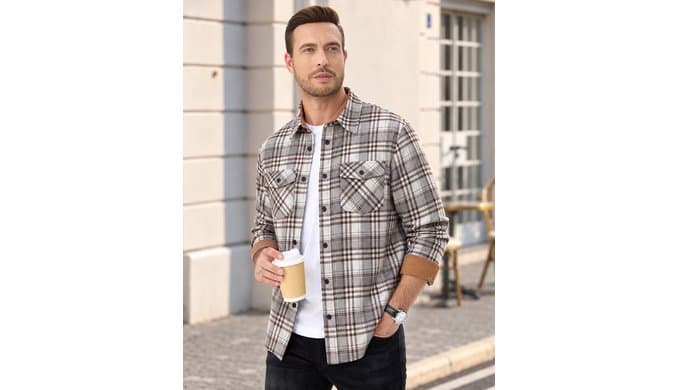 Ntrlv Mens Flannel Long Sleeve Button Down 100% Cotton Plaid Shirt thumbnail 2