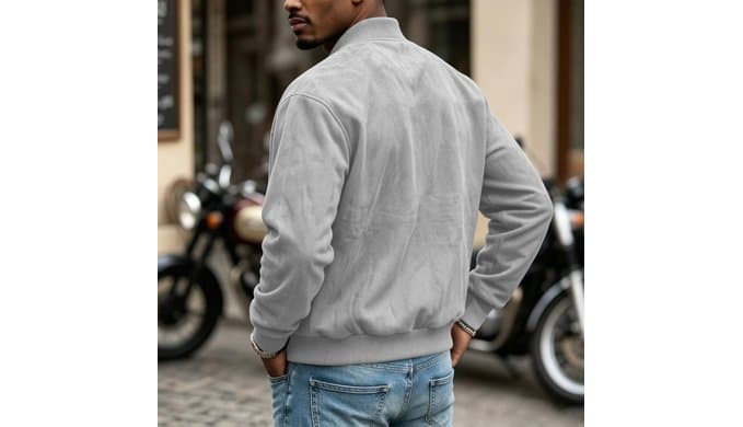 Mens Suede Jacket Stand Collar Warm Plush Zip Up Bomber Jacket with Pockets thumbnail 3
