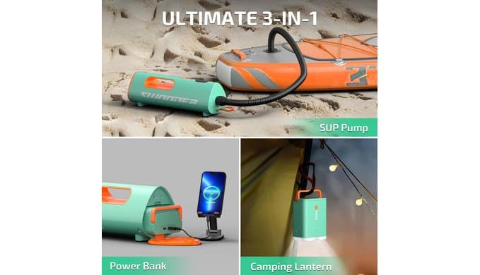 SeaFalcon Paddle Board Pump, 5200mAh Rechargeable High-Pressure Electric Air Pump with Removable Battery, Portable 3-in-1 Air Inflator with Power Bank & Camping Light thumbnail 2