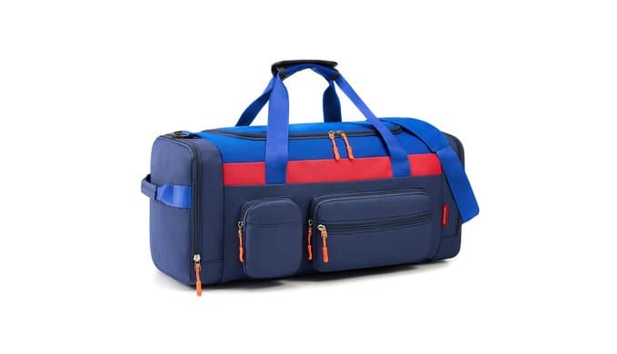 WOOMADA Kids Travel Bag with Shoe & Wet Pockets, Carry On Duffle Bag for Overnight Trips, Sports, School(navy blue)