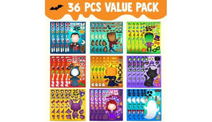 JOYIN 36 PCS Halloween Craft Stickers for Kids Party Favor, Make a Face Stickers with Designs Witch Vampire, DIY Craft Supplies for Halloween Party Game Classroom Activities Gift Goodies thumbnail 4