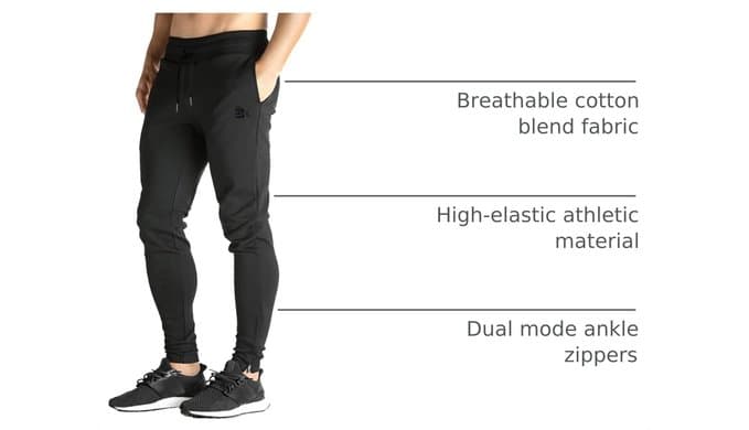 BROKIG Men's Zip Joggers Casual Gym Workout Track Pants thumbnail 4